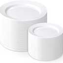 FLOWERCAT 200PCS White Plastic Plates Disposable Plates for Party - Heavy Duty Plastic Plates - 100 10" Dinner Plates and 100 7" Salad Plates for Weddings, Easter Parties and Events