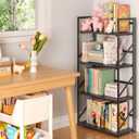 JSB No Assembly Folding Bookshelf, 4 Tier Industrial Metal Book Shelf for Storage, Vintage Wood Foldable Bookcase for Living Room, Bedroom, Office Organization Shelves, Flat Tube 4-Tier