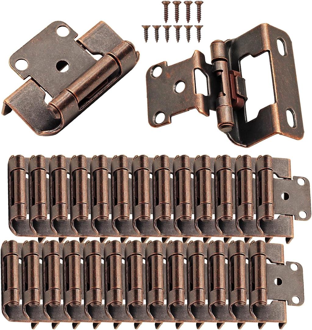 1/2" Overlay Partial Wrap Bronz Cabinet Hinges, 50 Pack (25 Pairs) Oil Rubbed Bronze Self Closing Cabinet Hinge for Kitchen Cabinet Doors