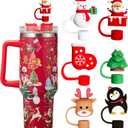 4 x 6PCS Christmas Straw Cover Cap for Stanley Cup, Silicone Straw Topper for Stanley 30&40 Oz Tumbler with Handle, 10mm Drinking Straw Tip Covers for Christmas Gifts. (Color 2)