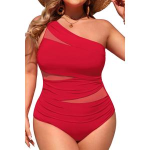 Aqua Eve Plus Size One Piece Swimsuit for Women Tummy Control Bathing Suits One Shoulder Swimwear (Red), 22W