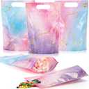 Teenyyou 60 Pcs Tie Dye Party Sealing Bags Pink Purple Blue Gradient Gifts Bags with Handles Plastic Birthday Party Favors Handbags for Mermaid Unicorn Birthday Baby Shower Wedding Halloween (Pastel)