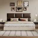 Upholstered Headboard - Bed Backboard, Dark Brown Faux Leather Panels, 24 x 12 Inches Each, 9-Piece Set, Modern Headboard Queen Design, Easy to Assemble, Perfect for Queen Beds