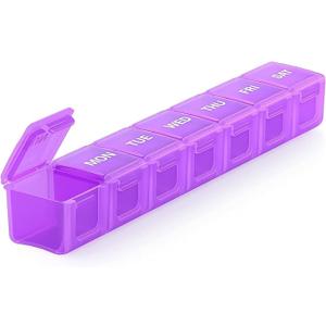 Extra Large Weekly Pill Organizer, 7 Day Daily Pill Box Case Arthritis Friendly, Silkscreen Printed Medicine Container with Clear Lid for Vitamins, Fish Oils or Supplements (Purple)