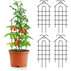 ARIFARO 24" Metal Garden Trellis for Climbing Plants, 4 Pack Plant Trellis for Potted Plants, Indoor Outdoor Black Trellis for Vines, Flowers, House Plants, 10" Wide