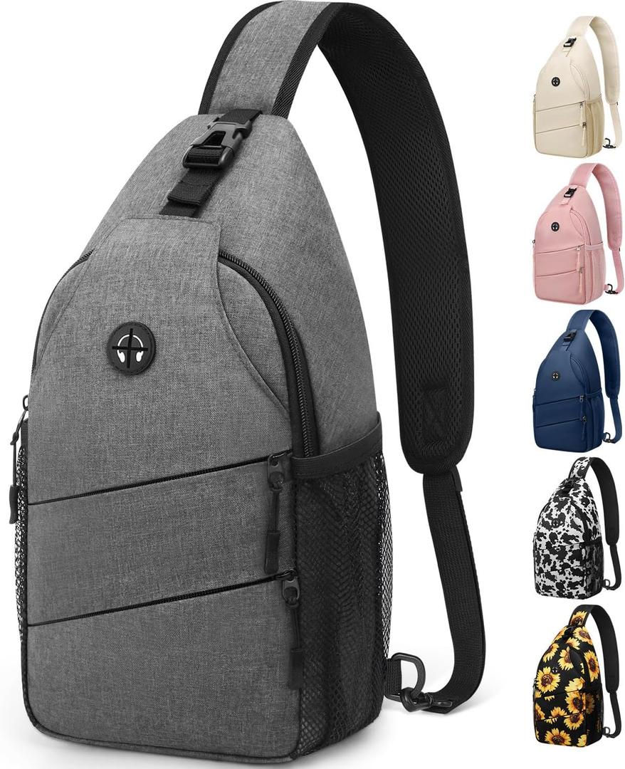 Pritent Crossbody Bags for Women Men Trendy Sling Bag Backpack Casual Chest Bag with Convertible Shoulder Strap (Medium, Light Grey)