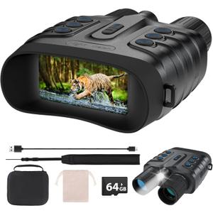 Night Vision Goggles,4K Full-Color Night Vision Binoculars for Adults with 3" HD Screen, 10000mAh Battery & 1968FT Night Vision Range,64GB Card,850nm Infrared,8X Zoom, Ideal for Camping & Hiking (Black)