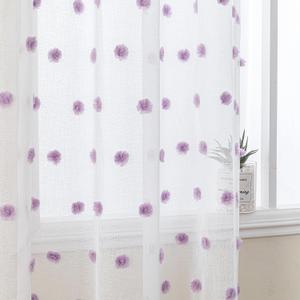 MYSKY HOME Purple Curtains for Girls Bedroom 84 Inch Long White Sheer Curtain with Lilac Pom Pom for Living Room Nursery Curtains 2 Panels Light Filtering Rod Pocket Semi Window Drapes 52 x 84 inch