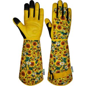 MSUPSAV Long Gardening Garden Gloves,Thorn-proof&Puncture Resistance Rose Cactus Gauntlet Glove for Gardener,Gifts (X-Large (Pack of 1), Sunflower)