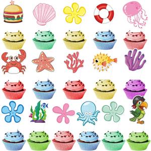 48 PCS Happy Birthday Cupcake Toppers Party Decorations Cake Decor Cupcake Decorations Cake Decorating Party Supplies Decor for Boys Girls (48 Pcs Blue Ocean 2.0)