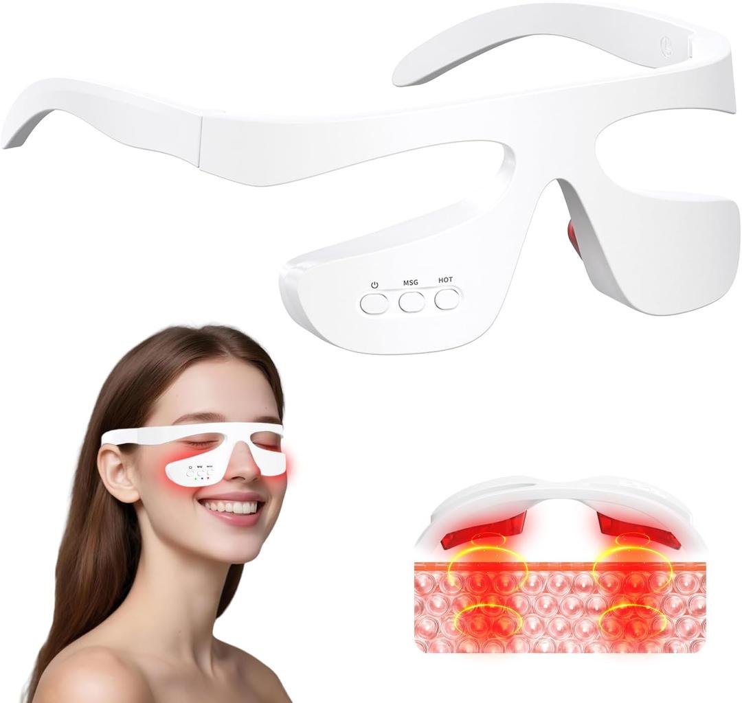 Under Eye Red Light Therapy Glasses, Eye Massager Devices for Relieve Eye Bag, Reducing Dark Circles and Puffiness, Smoothing Fine Lines with Microcurrent, Red-Light & Heat & Mood & Sleep Enhancement