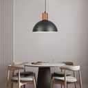 Black Pendant Light, 11.8" Hammered Metal Ceiling Hanging Light Fixture,Solid Wood Dome Pendant Lighting,Modern Industrial Chandelier for Kitchen Island, Dining Table, Restaurant, Farmhouse, Hallway