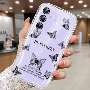 2 x Compatible for Samsung Galaxy A35 5G Case, Pretty Butterfly Print Three-Dimensional Wave Clear Case for Girls Women, Soft Full Package Anti-Fall Cover for Galaxy A35 5G, Shadow Dance Black
