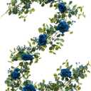 Anna's Whimsy 5.91FT Artificial Eucalyptus Greenery with Flowers, Fake Rose Gypsophila for Wedding Spring Home Party Decor (Blue, 1)