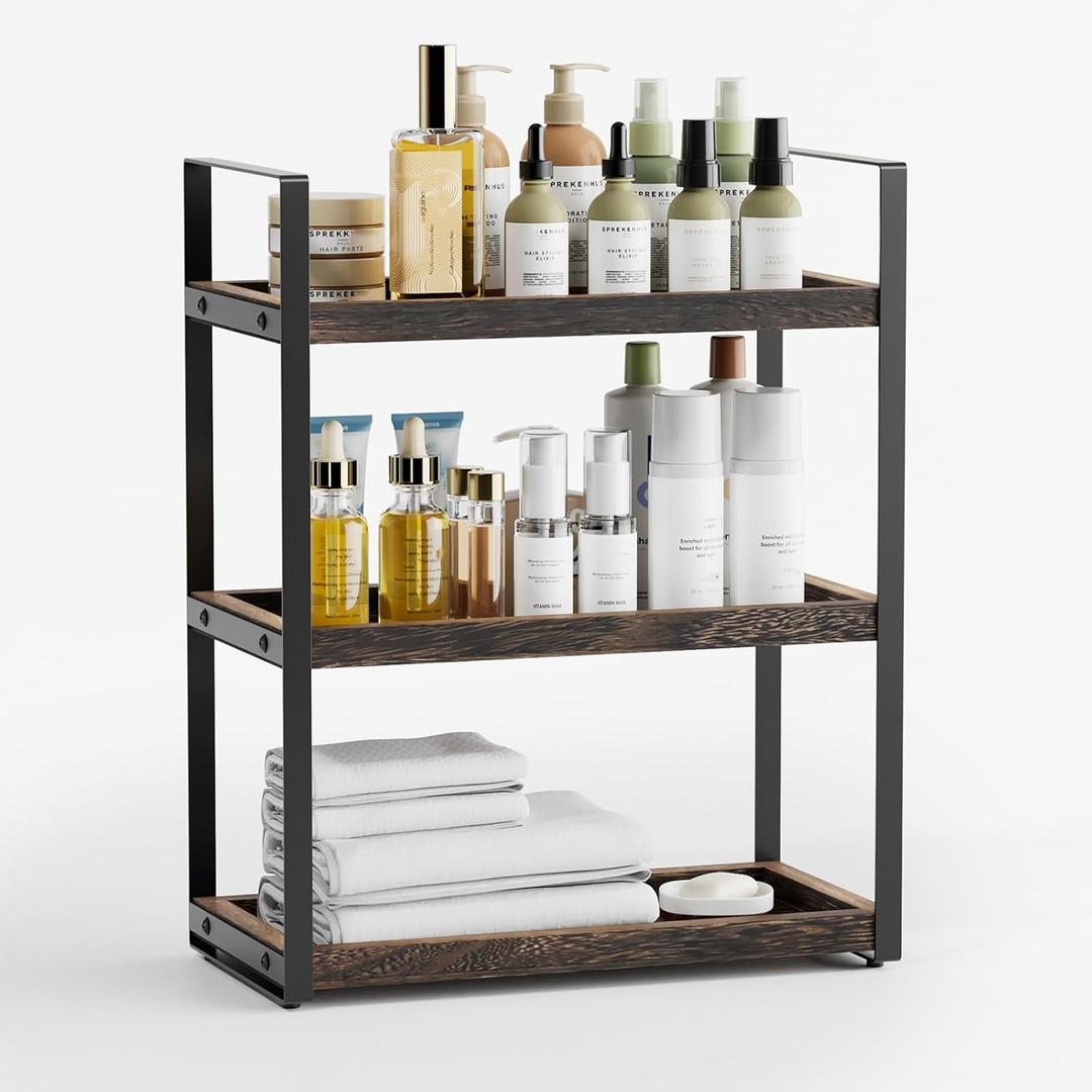 3 Tier Bathroom Organizer Countertop, Counter Organizers and Storage, Bathroom Counter Shelf, Makeup Shelf, Sink Caddy, Brown