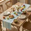 Artoid Mode Sky Blue Farmhouse Woven Table Runner, Seasonal Holiday Rustic Kitchen Dining Table Decoration for Home Party Decor 12x72 Inch