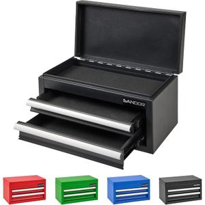 Mini Tool Box - Metal Tool Chest with 2 Drawers & PVC Drawer Liners for Workbench or Desk, Powder-Coated Steel Small Toolbox - Multi-Purpose Storage for Machinists Tools, DIY, 3D Printer Parts - Black