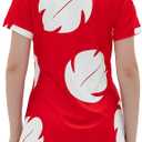 Women's Dress Costume With Pocket Hawaiian Red Dress Halloween Costume Cosplay Leaf Summer Dress (L)