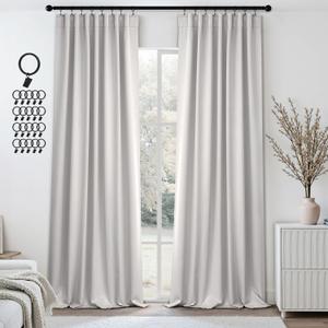 Back Tab Blackout Curtains for Bedroom Living Room, Rod Pocket Pinch Pleated Thermal Insulated Room Darkening Curtains 90 Inches Long 2 Panels, White, 52"W x 90"L