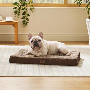 Bedsure Dog Bed Medium Size Dog - Comfy Flat Puppy Beds with Removable Washable Cover, Orthopedic Egg Crate Foam Pet Mat, Suitable for Pet Up to 30 lbs (Brown)
