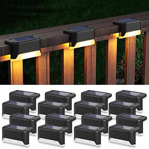 APONUO Solar Step Deck Fence Lights, Outdoor Waterproof Led, 1.77x3.14x1.73in, Black, Warm White, 15 Pcs, Path, Light, for Patio, Stairs, Garden Pathway, Step and Fences