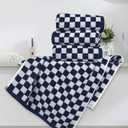 Jacquotha Navy Blue Hand Towels 4 Pack, Cotton Decorative Bathroom Hand Towels & Checkered Kitchen Decor, 13" x 29"