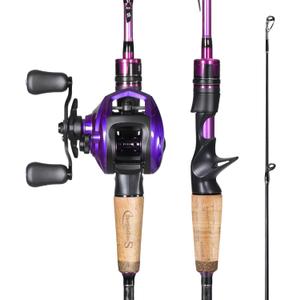 Sougayilang Fishing Rod and Reel ComboBaitcaster Combo,6.9ft Carbon Fishing Pole,Lightweight Aluminum Spool Reel,Stainless-Steel Guides & Ergonomic Cork Grip