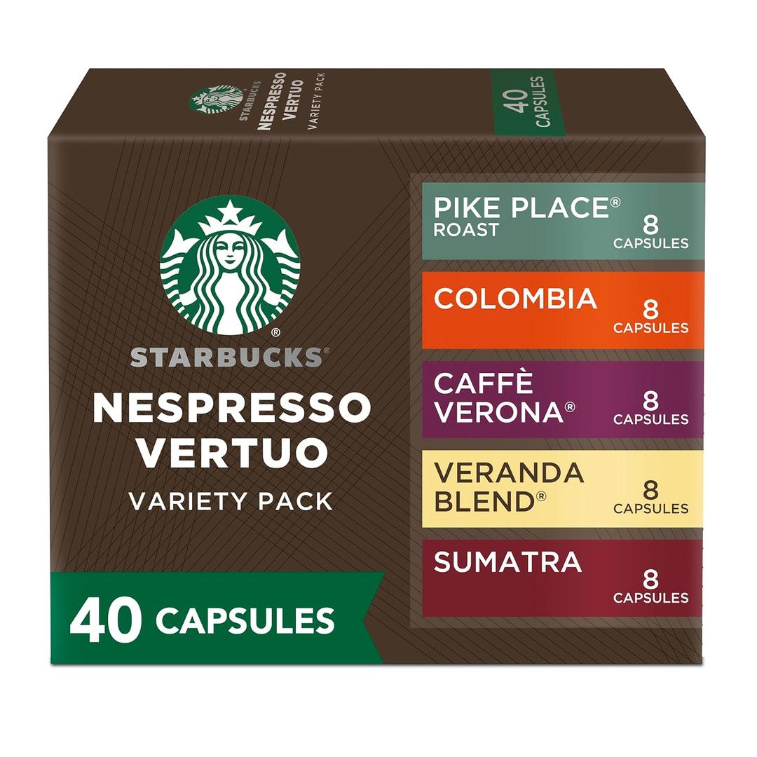 Starbucks by Nespresso Vertuo, Blonde, Medium, and Dark Roast Variety Pack Coffee, 40-count Coffee Pods, Brews 7.8 oz, BBD 22/06/2026