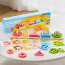 lalalark Montessori Toys for 1 2 3 Year Old, Wooden Sorting & Stacking Toys with 5 Theme Cards, Educational & Learning Sensory Sorter Toys for ToddlersBoys Girls Easter Valentine Birthday Gifts