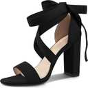 Strappy Heels for Women Chunky Heels High Heeled Sandals with Lace Up Fahsion Casual Nude Block Heel Sandals 9