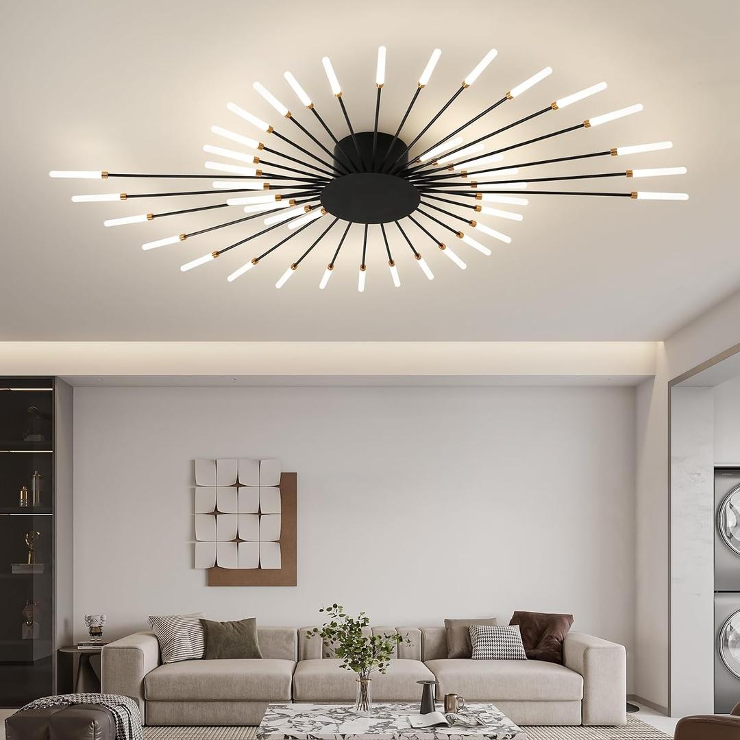 ziidoo Modern Ceiling Light, 42 Lights Metal Firework Designed Chic Led Lighting Fixture for Farmhouse Kitchen Dining Room Bedroom Hallway Living Room (Black)