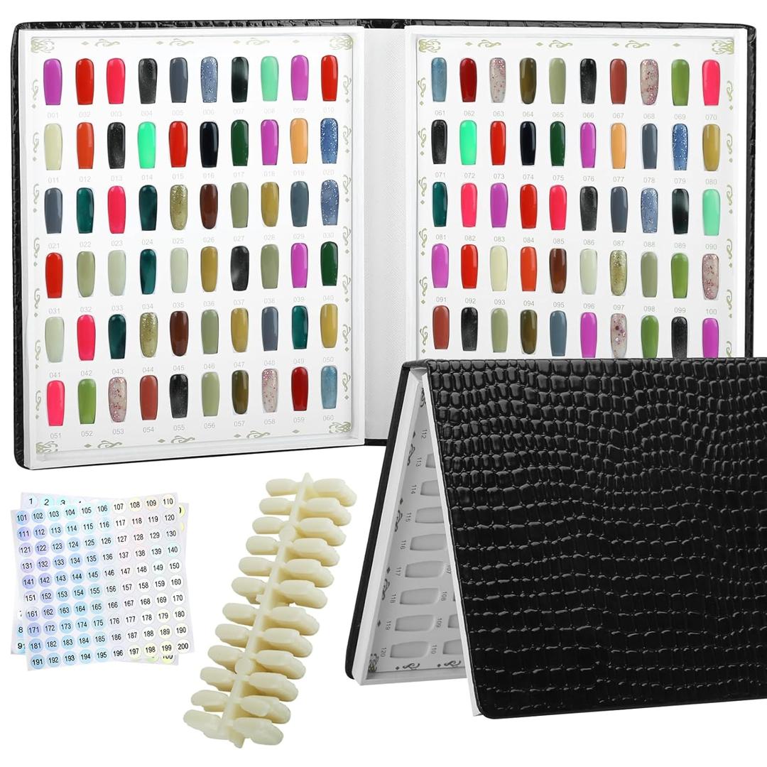 120 Nail Color Chart Display Book, Plastic Nail Swatches Nail Gel Color Card with 240PCS Natural Colours Replacement Nails Nail Art for Nail Salons, DIY Nail Art at Home (Black)