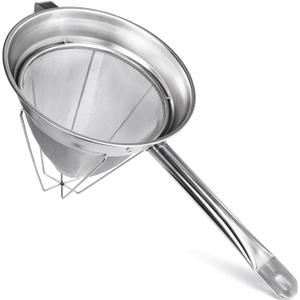 10" Chinois Strainer,18/8 Stainless Steel Conical Fine Mesh Bouillon Sieve | Heavy Duty China Cap Strainers with Stand for Sauces Soups Broth Purees Jam