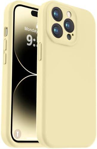 Vooii Compatible with iPhone 14 Pro Case, Liquid Silicone Upgrade [Camera Protection] [Soft Anti-Scratch Microfiber Lining] Shockproof Phone Case for iPhone 14 Pro 6.1 inch - Creamy Yellow