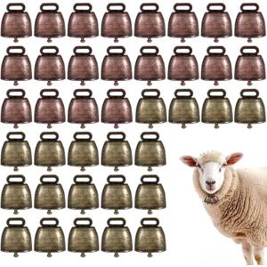 40 PCS Mini Cow Bells Bulk, Goat Bells for Collars, Antique Iron Metal Animal Copper Bell, Small Cowbell for Farm Pets Christmas Decor (20 Red Bronze, 20 Green Bronze)