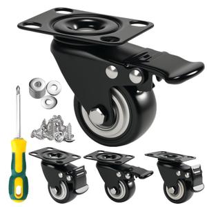 2" Caster Wheels Set of 4 - Heavy Duty Swivel Plate Casters with No Noise Locking, Wheels for Furniture, Cart, Workbench