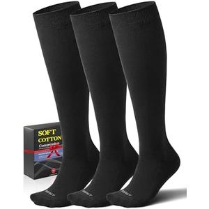 Soft Cotton Compression Socks for Women Men 20-30mmHg - Knee High Support for Circulation, Nurses, Pregnancy, Travel, XL