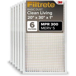 Filtrete 20x30x1 AC Furnace Air Filter, MERV 5, MPR 300, Capture Unwanted Particles, 3-Month Pleated 1-Inch Electrostatic Air Cleaning Filter, 6-Pack (Actual Size19.81x29.81x0.81 in) (20 x 30 x 1)