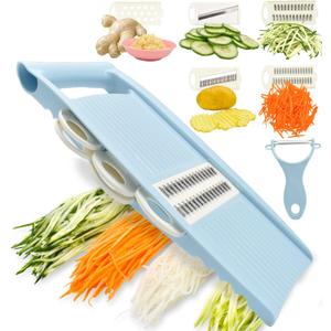 5 in 1 Mandoline Slicer for Kitchen, Vegetable Slicer Multi Blade Potato Chip, Veggie shredder, Vegetable Cutter, Julienne Shredder and peeler For Small Job In Kitchen Blue