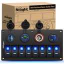 Nilight 8 Gang Rocker Switch Panel Waterproof Aluminum Marine with PD Type C & USB Charger Cigarette Lighter Socket Voltmeter Inline Fuse 12V 24V ON Off Pre-Wired Switches for Car Truck Boat
