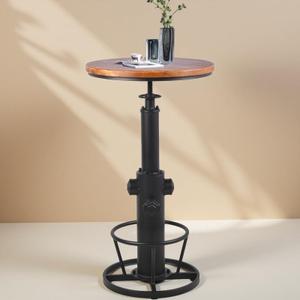 Vintage Bistro Table Height Adjustable 38.6-44.4inch Industrial Bar Table for Kitchen Dining Room Coffee House Pub Office Swivel Round Wooden Top for 2-3 People (Black)