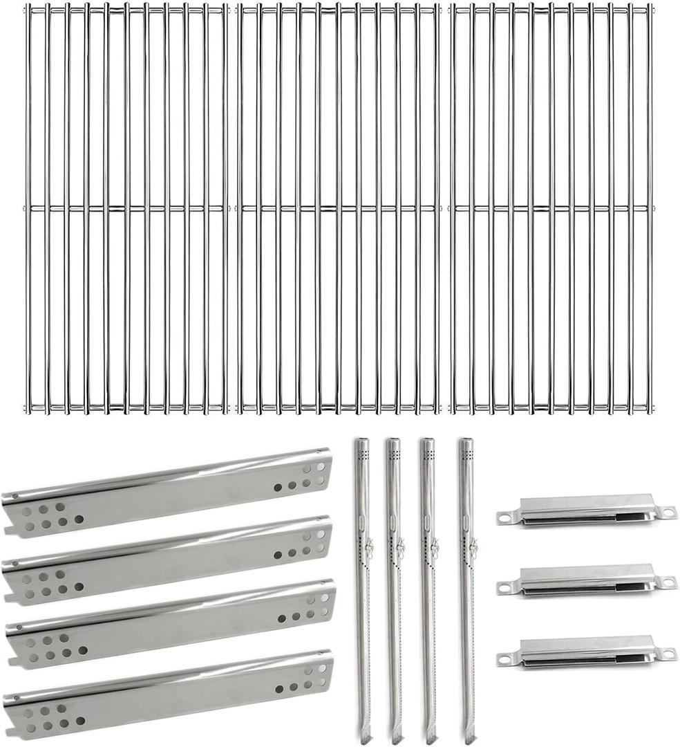 Hongso Grill Replacement Parts for Charbroil Advantage 4 Burner 463433016 463432215 466433016 469432215 Gas Models, Stainless Pipe Burners, Heat Plates, Adjustable Crossover Tubes, Cooking Grates