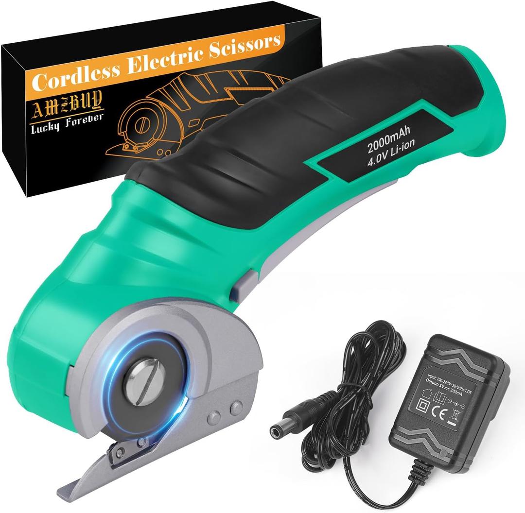 Gifts for Men Christmas Stocking Stuffers for Women Electric Box Cutter Power Shears 4V Cardboard Cutter Carpet Cutter Tool Heavy Duty Rotary Cutter for Thin Box Plastic for Birthday White Elephant (Green)