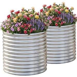 AHEONLAR 2 Pack 3x3x3ft Round Galvanized Raised Garden Bed Outdoor Metal Planter Bed Box for Vegetables Gardening. Screws quantity is unknown
