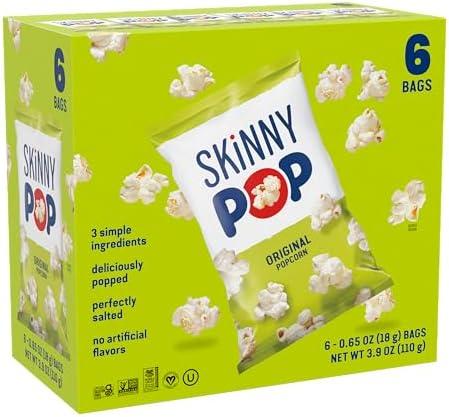 SkinnyPop Popcorn, Original, Whole Grain, Dairy-Free Snack, 0.65oz Bags (6ct) 6 pack, BB 10/16/2025