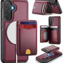 for Samsung Galaxy A17 Case Wallet Compatible with Magsafe, RFID Blocking Magnetic Card Holder 2 in 1 Detachable Kickstand Shockproof Phone Case for Galaxy A17 6.7" WineRed
