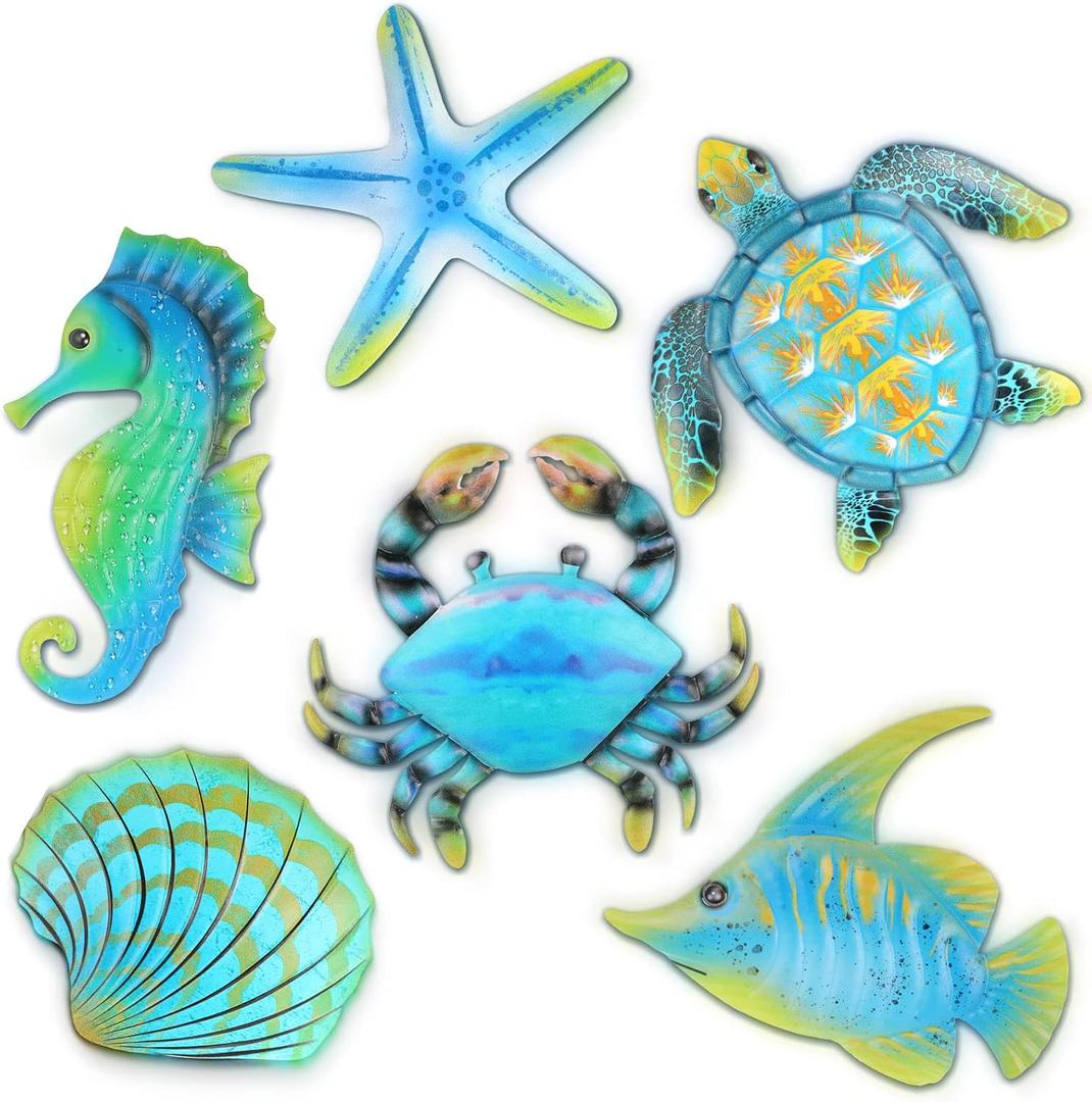 Lounsweer 6 Pcs Metal Ocean Wall Art Decor Sea Fish Turtle Wall Sculpture Outdoor Hanging Art Sculptures Ocean Theme Decorations for Garden, Pool, Fence, Patio, Bathroom Indoor Lounsweer 6 Pcs Metal Ocean Wall Art Decor Sea Fish Turtle Wall Sculpture Outdoor Hanging Art Sculptures Ocean Theme Decorations for Garden, Pool, Fence, Patio, Bathroom Indoor