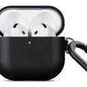 LOPIE Handmade Case for AirPods 4 / AirPods 4 with Active Noise Cancellation Leather Case Clip & Cleaner Kit, Fully-Wrapped with Top Grain Leather, Protective Hard Cover for Gen 4 Air Pods - Black