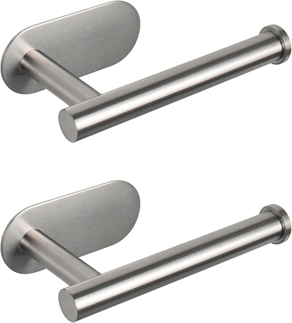 NearMoon Toilet Paper Holder Self Adhesive, Premium Thicken SUS304 Stainless Steel Rustproof Adhesive Toilet Roll Holder no Drilling for Bathroom, Kitchen, Washroom (2 Pack, Brushed Nickel)