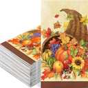 Generic 100Pcs Fall Guest Napkin Autumn Pumpkin Maple Leaf Disposable Paper Napkin Decorative Party Dinner Hand Napkin for Thanksgiving Harvest Home Kitchen Bathroom Party Supplies